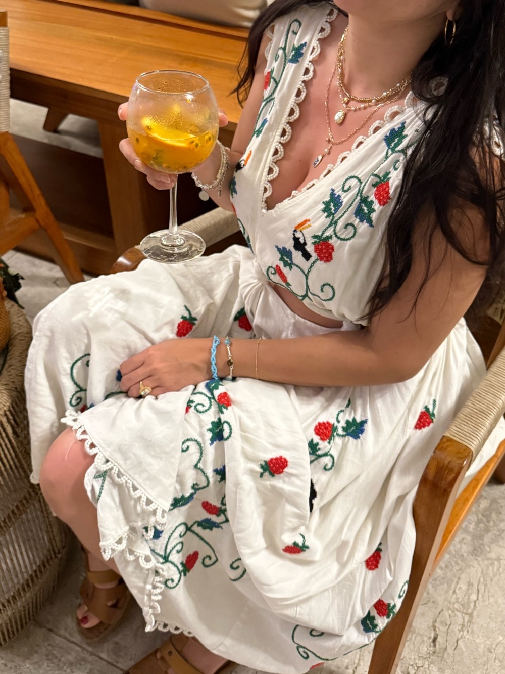 FARM Rio White Midi Dress with Red & Green Floral Embroidery - Picture 4 of 5